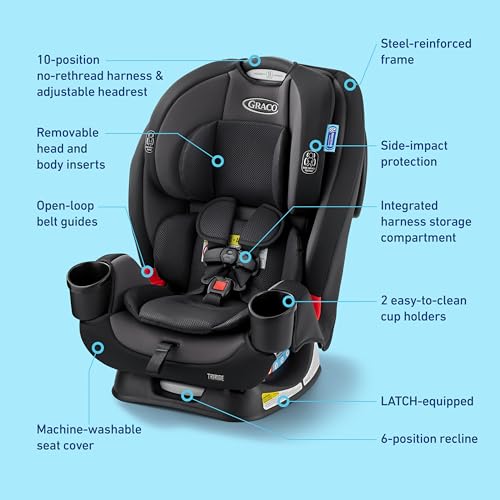 Graco® TriRide 3-in-1 Reclining Car Seat, Kipling - Rear & Forward Facing Car Seat, Highback Booster, Adjustable Headrest|B0DQLPX5XH