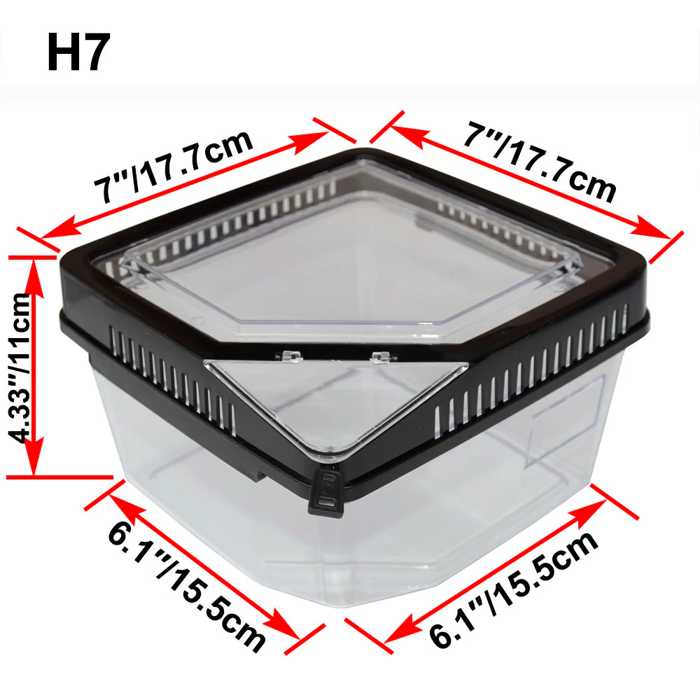 Transparent Plastic Reptile Feeding Box Portable Terrarium Habitat Cage