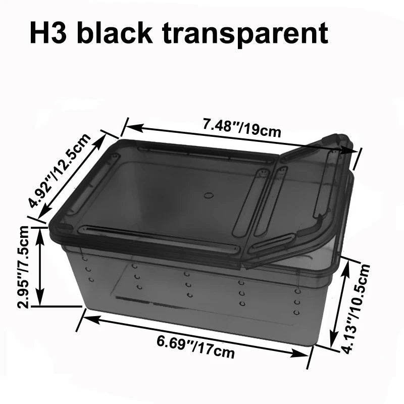 Transparent Plastic Reptile Feeding Box Portable Terrarium Habitat Cage