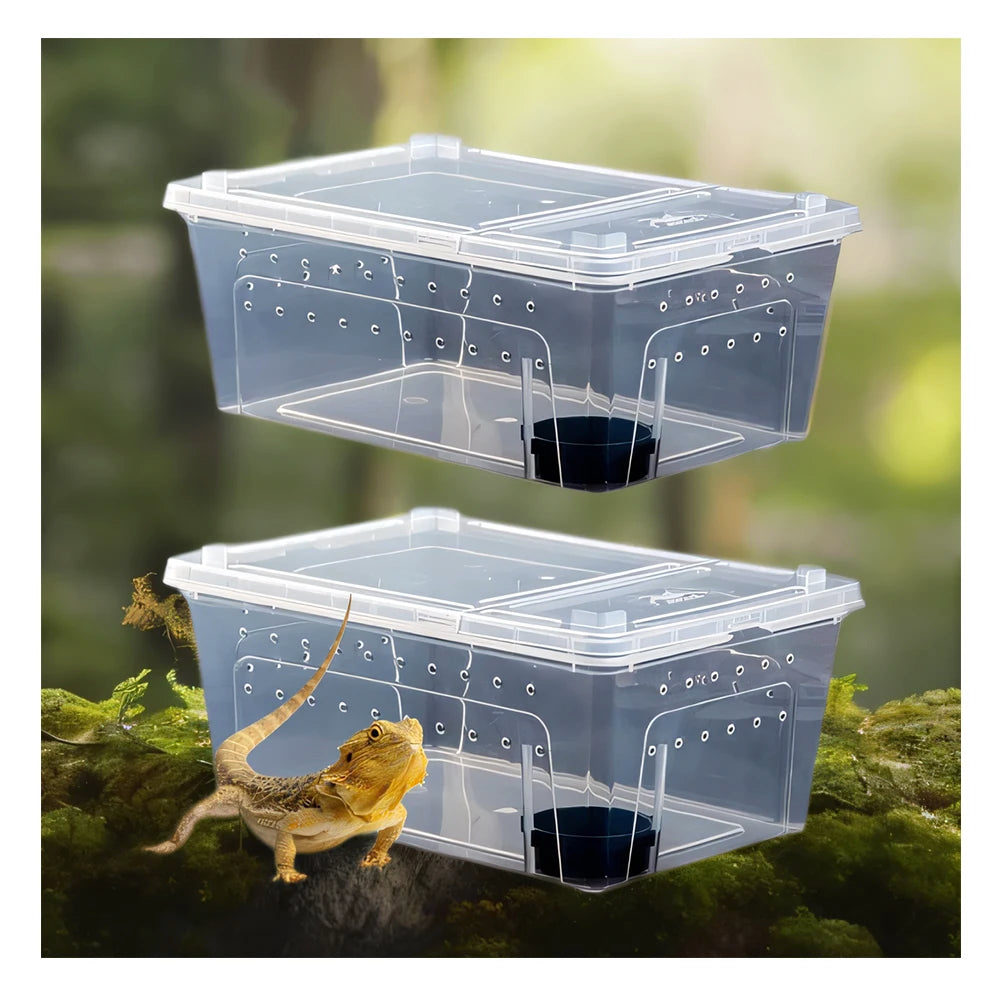 Transparent Plastic Reptile Feeding Box Portable Terrarium Habitat Cage