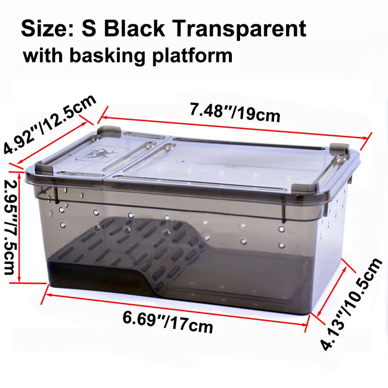 Transparent Plastic Reptile Feeding Box Portable Terrarium Habitat Cage
