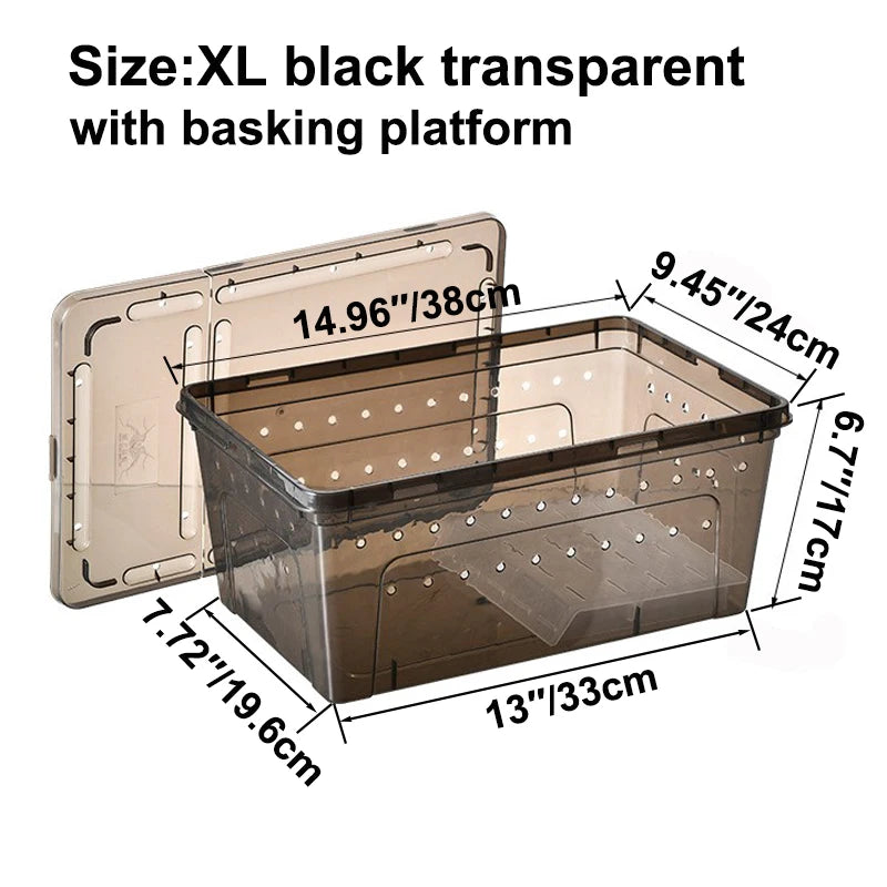 Transparent Plastic Reptile Feeding Box Portable Terrarium Habitat Cage