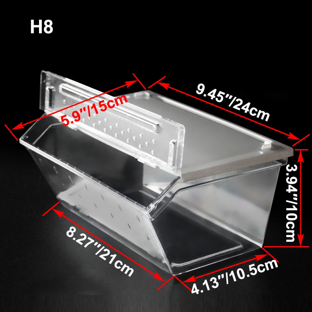 Transparent Plastic Reptile Feeding Box Portable Terrarium Habitat Cage