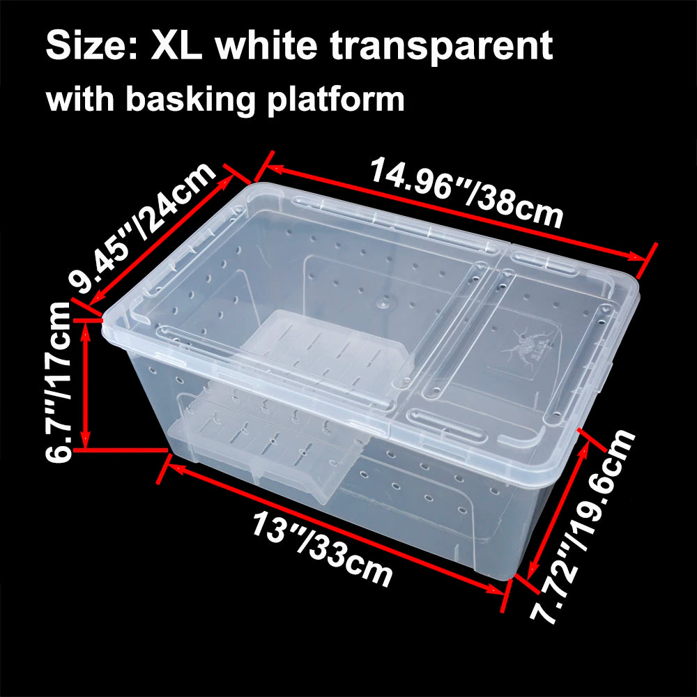 Transparent Plastic Reptile Feeding Box Portable Terrarium Habitat Cage