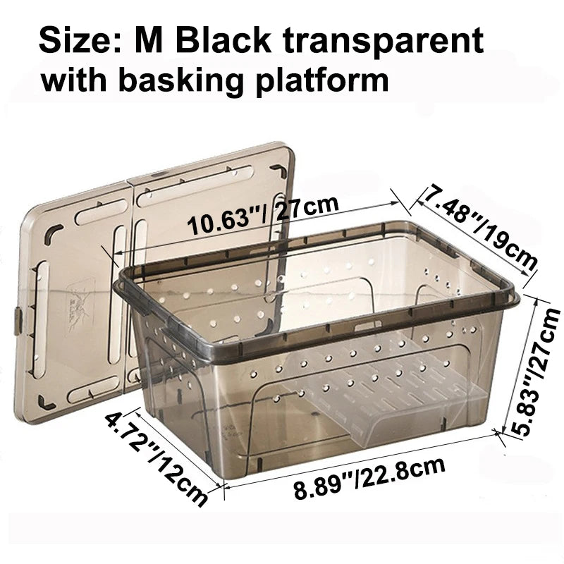 Transparent Plastic Reptile Feeding Box Portable Terrarium Habitat Cage