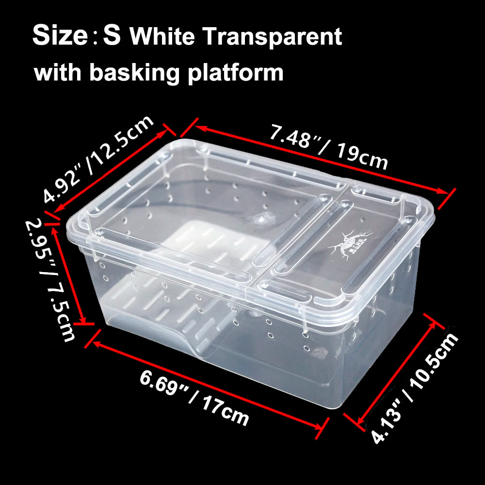 Transparent Plastic Reptile Feeding Box Portable Terrarium Habitat Cage