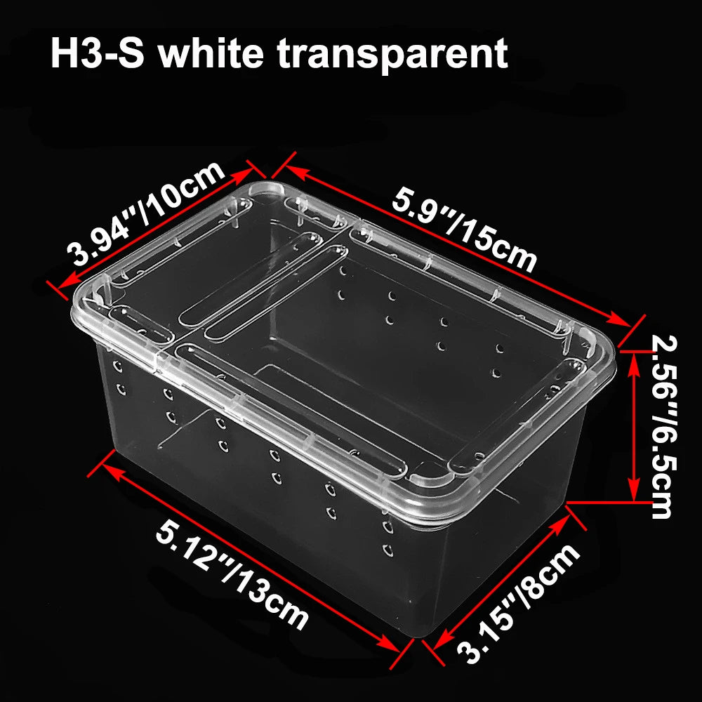 Transparent Plastic Reptile Feeding Box Portable Terrarium Habitat Cage