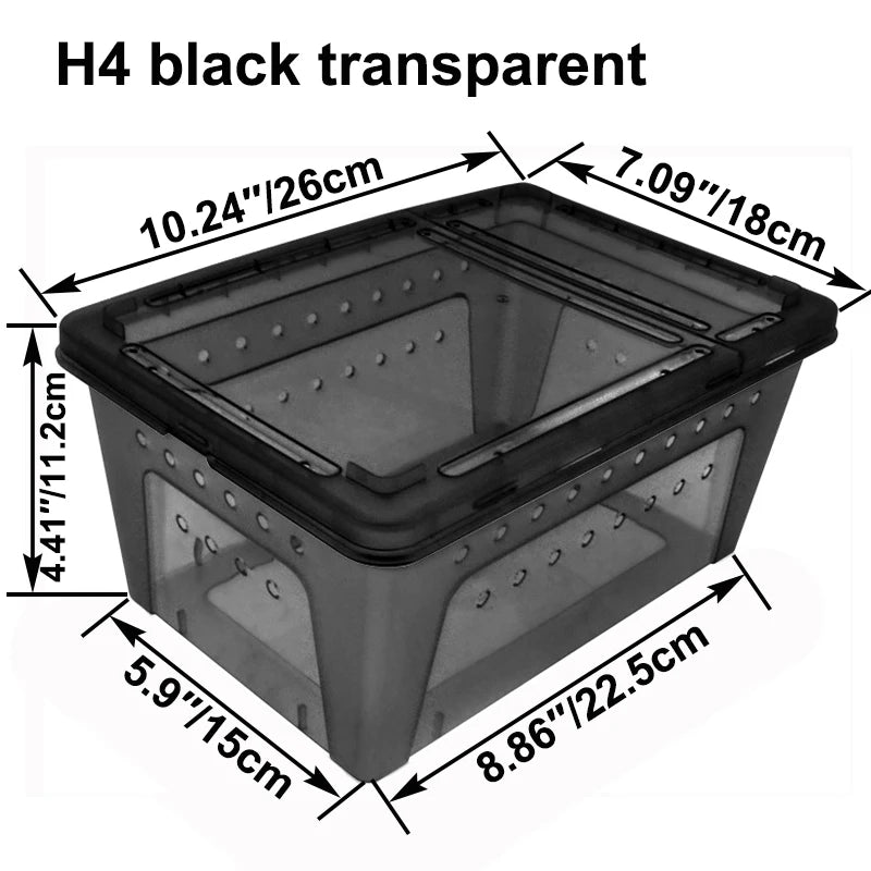 Transparent Plastic Reptile Feeding Box Portable Terrarium Habitat Cage