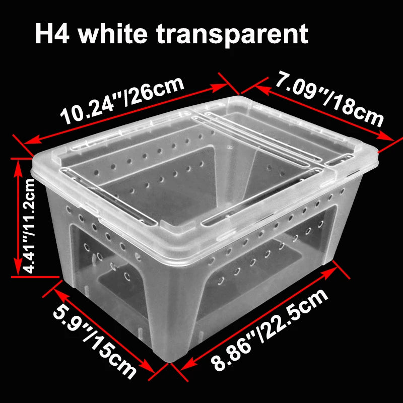 Transparent Plastic Reptile Feeding Box Portable Terrarium Habitat Cage