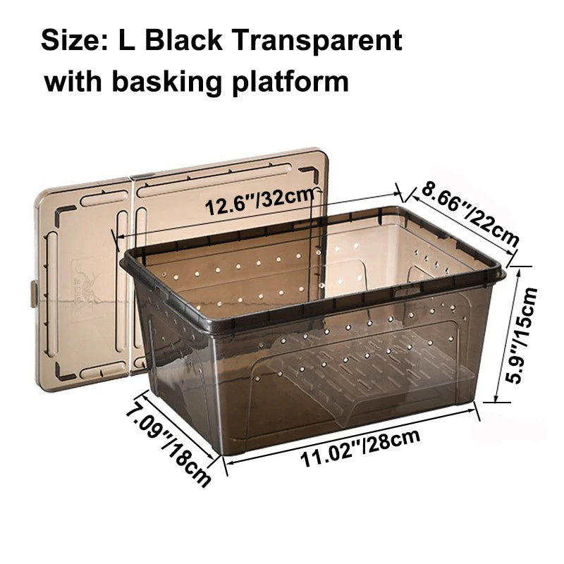 Transparent Plastic Reptile Feeding Box Portable Terrarium Habitat Cage