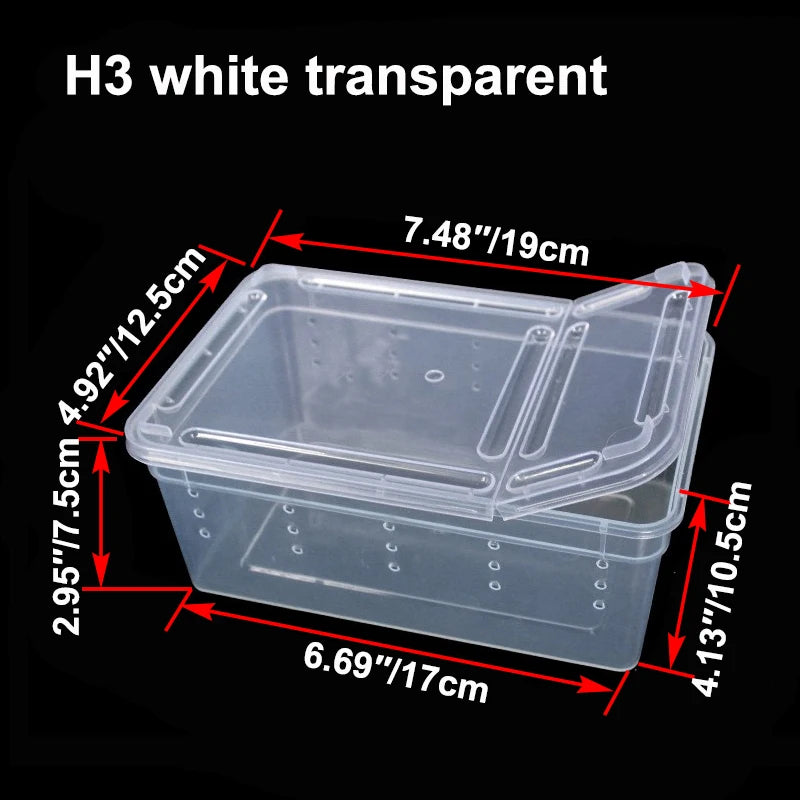 Transparent Plastic Reptile Feeding Box Portable Terrarium Habitat Cage