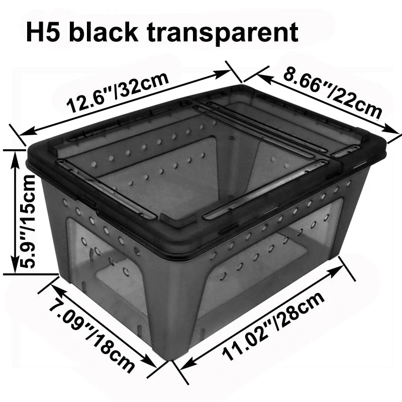 Transparent Plastic Reptile Feeding Box Portable Terrarium Habitat Cage