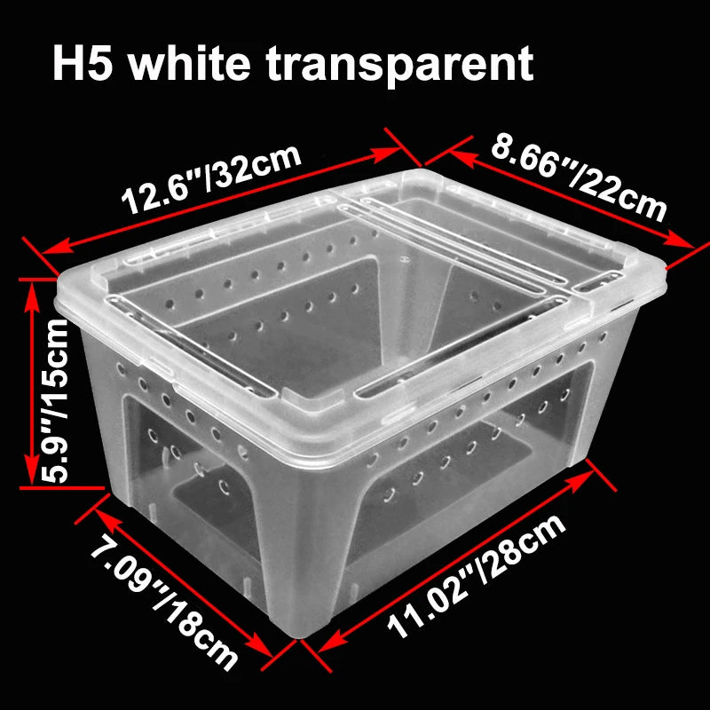 Transparent Plastic Reptile Feeding Box Portable Terrarium Habitat Cage